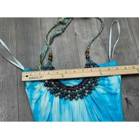 NWT Sky Womens Tank Top Sleeveless Tie Dye Beaded Halter Neck Blue Boho Size XS - Picture 7 of 8